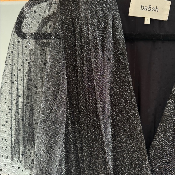 ba&sh Black Metallic Mesh V-Neck Dress - Picture 2 of 6